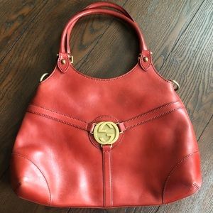 Authentic Gucci red leather shoulder bag